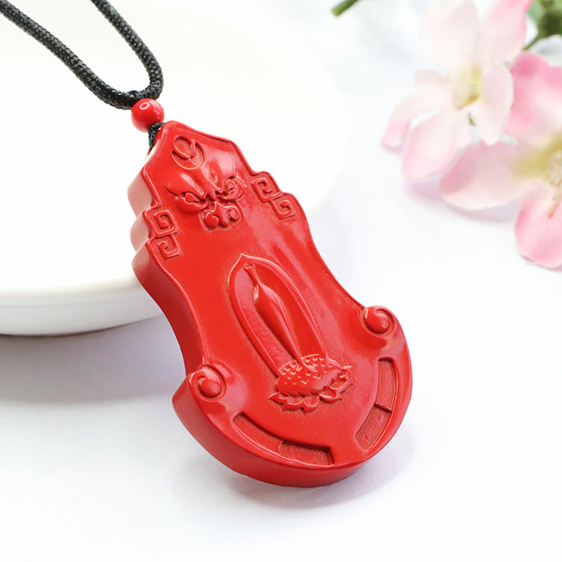 Auspicious Beast Sterling Silver Pendant With Vibrant Cinnabar Stone