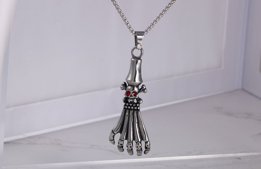 Titanium Steel Red-Eyed Ghost Claw Necklace for Men with Personalized Skull Pendant