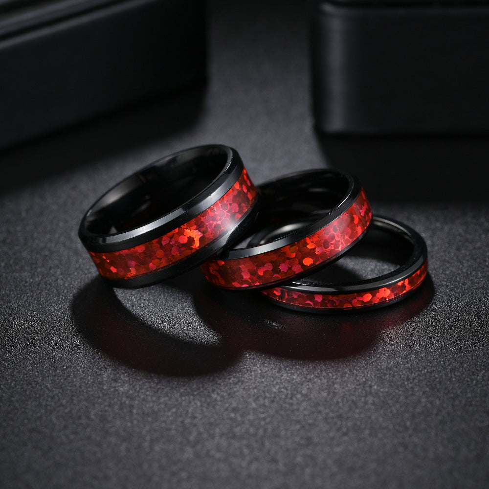 European and American Titanium Red Opal Couple Rings - Vacuum Plated Jewelry for Men and Women