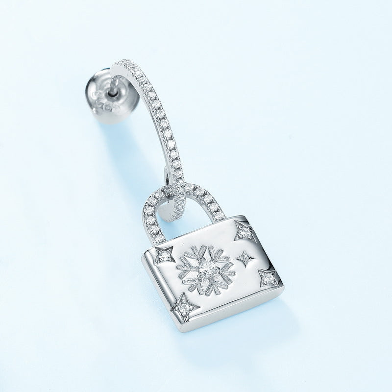 Snowflake Lock Pendant C Shape Zircon Sterling Silver Drop Earrings