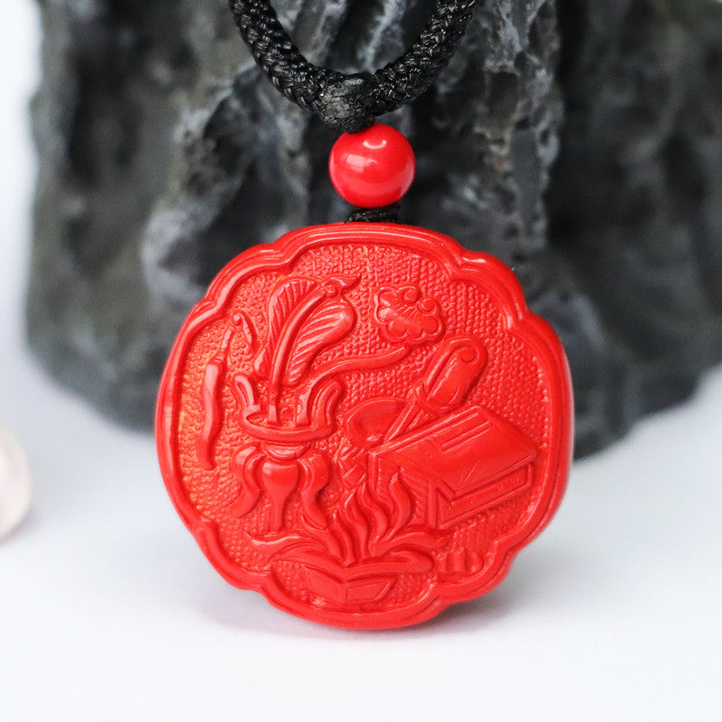 Exquisite Cinnabar Red Sand Sterling Silver Pendant