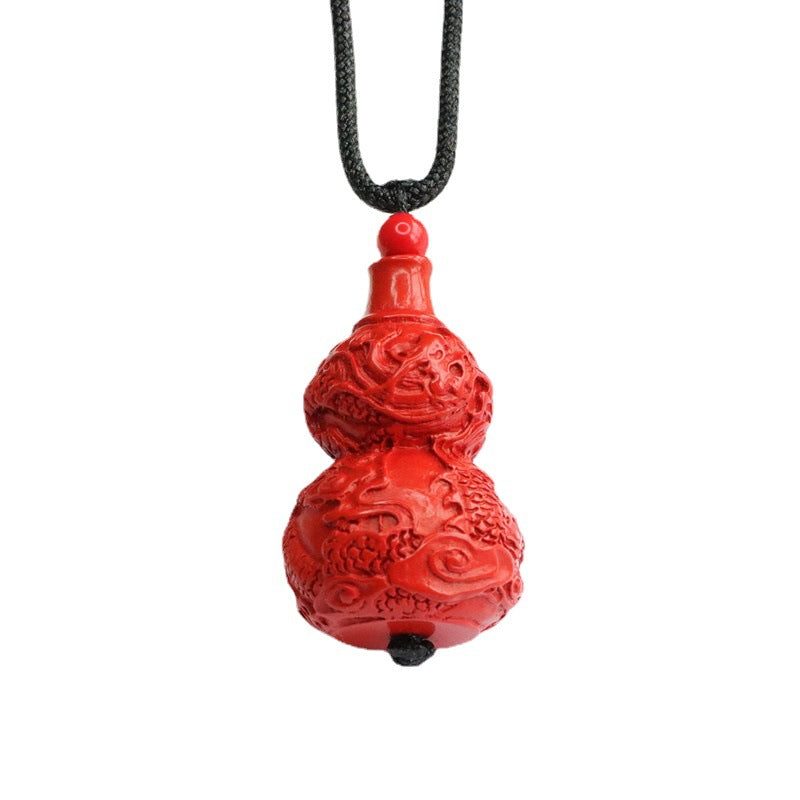 Dragon Carved Gourd Vermilion Sand Pendant with Red Sand Jewelry