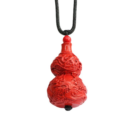 Dragon Carved Gourd Vermilion Sand Pendant with Red Sand Jewelry