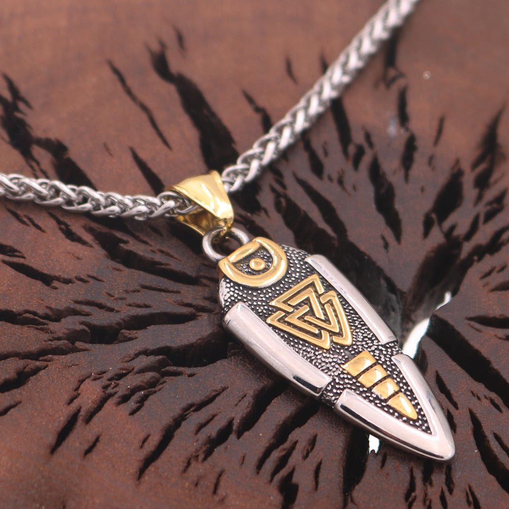 Warrior's Rune Protector Titanium Necklace for Men with Crow Pendant