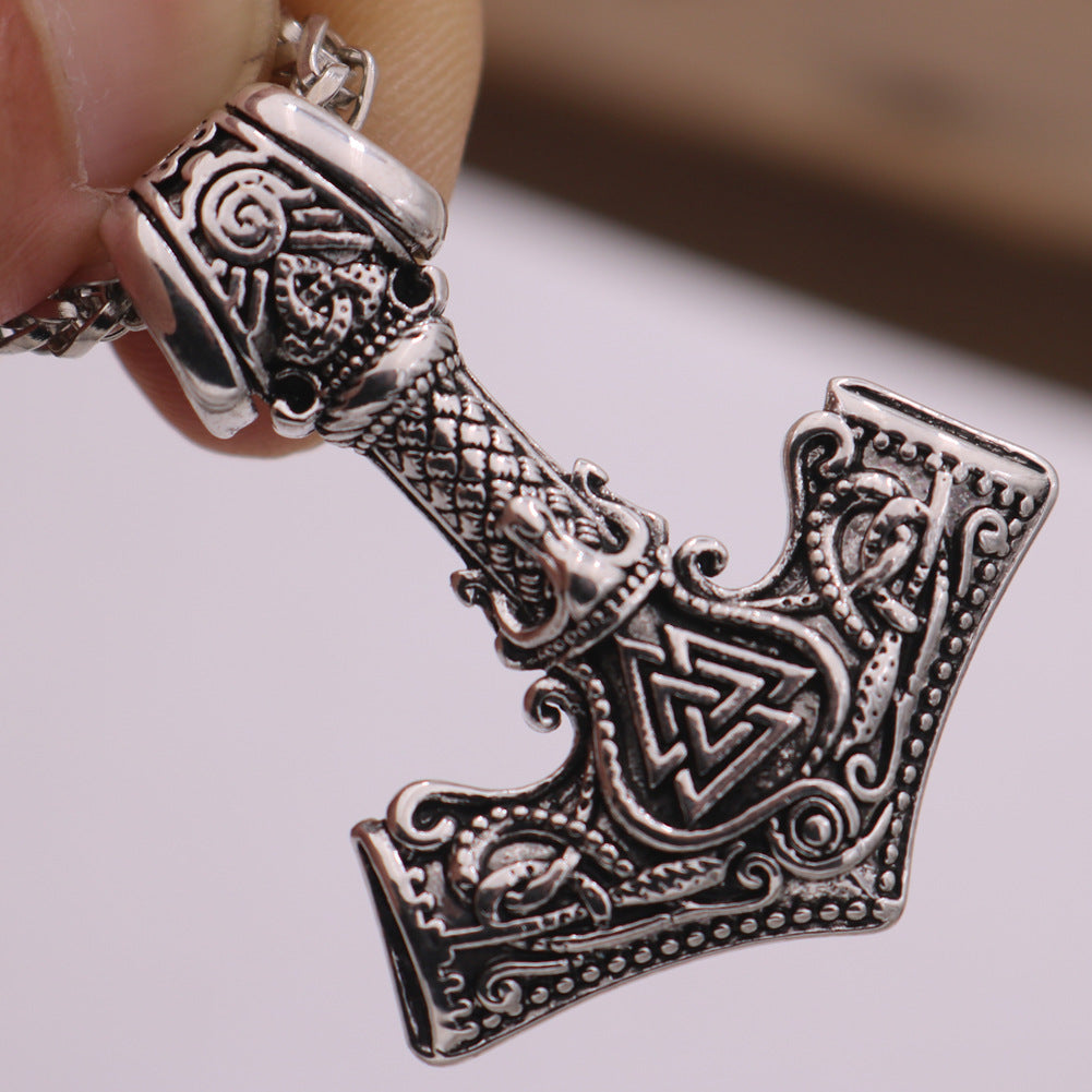 Viking Odin Thunder God Hammer Pendant Necklace - Premium Norse Legacy Collection