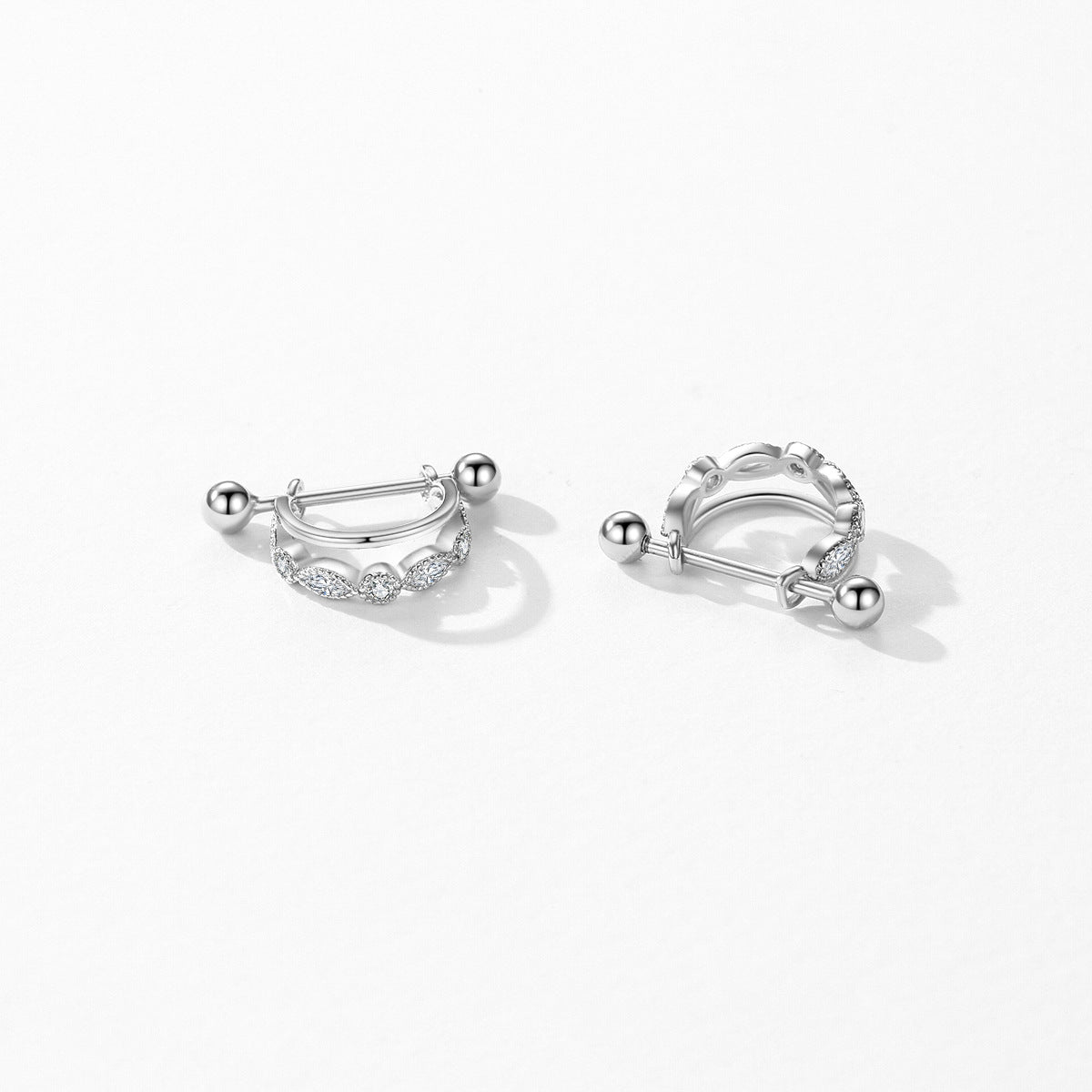 S925 Sterling Silver Double Zircon Ear Buckle - Fashionable Elegance for Women