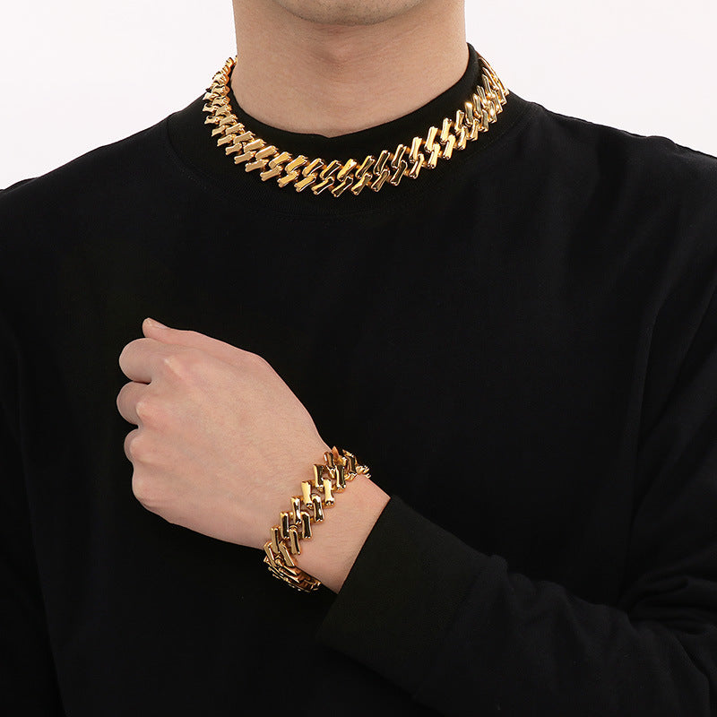 Trendy Unisex Rhombus Cuban Chain Bracelet - Bold Hip-Hop Jewelry for Men and Women