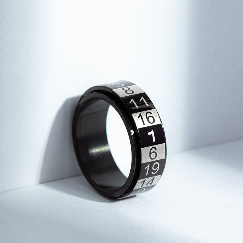 Rotating Arabic Numerals Titanium Men's Ring for Stress Relief