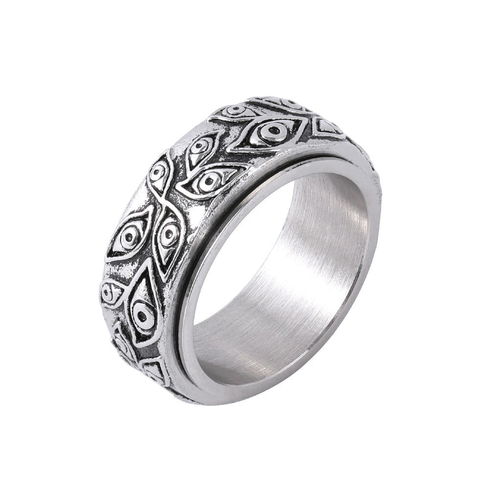 Wholesale Personalized Retro Men's Rotating Titanium Steel Ring in European and American Foreign Trade Jewelry Market