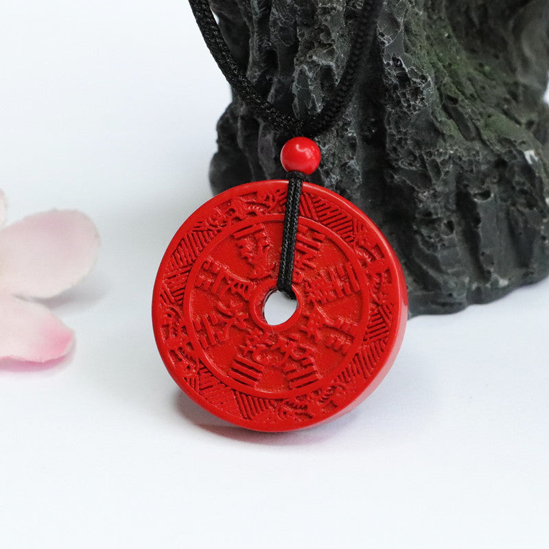 Cinnabar Stone Pendant with Safe Buckle - Sterling Silver Jewelry