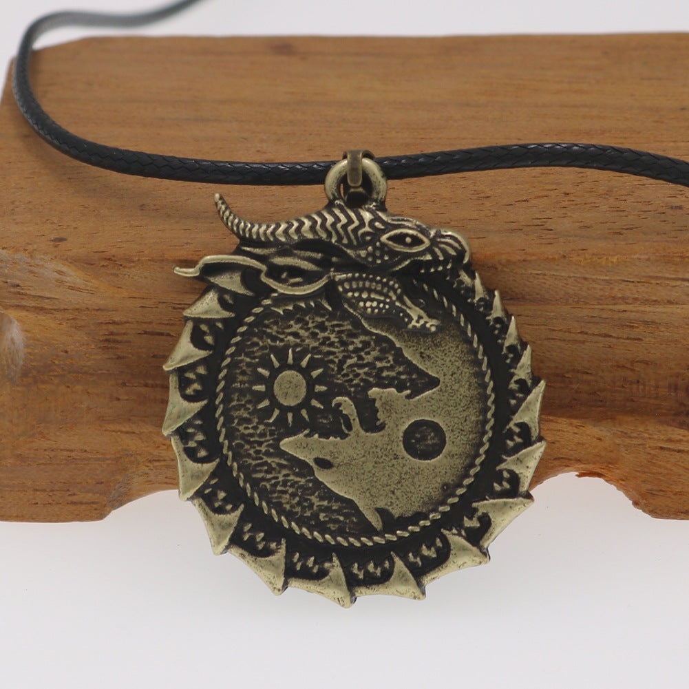 Wolf and Dragon Yin Yang Nordic Mythology Men's Necklace Viking Celtic Amulet Pendant