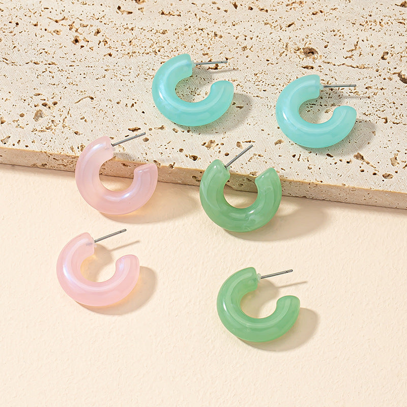 Dazzling Candy Color Acrylic Earrings Set with Street Style Design