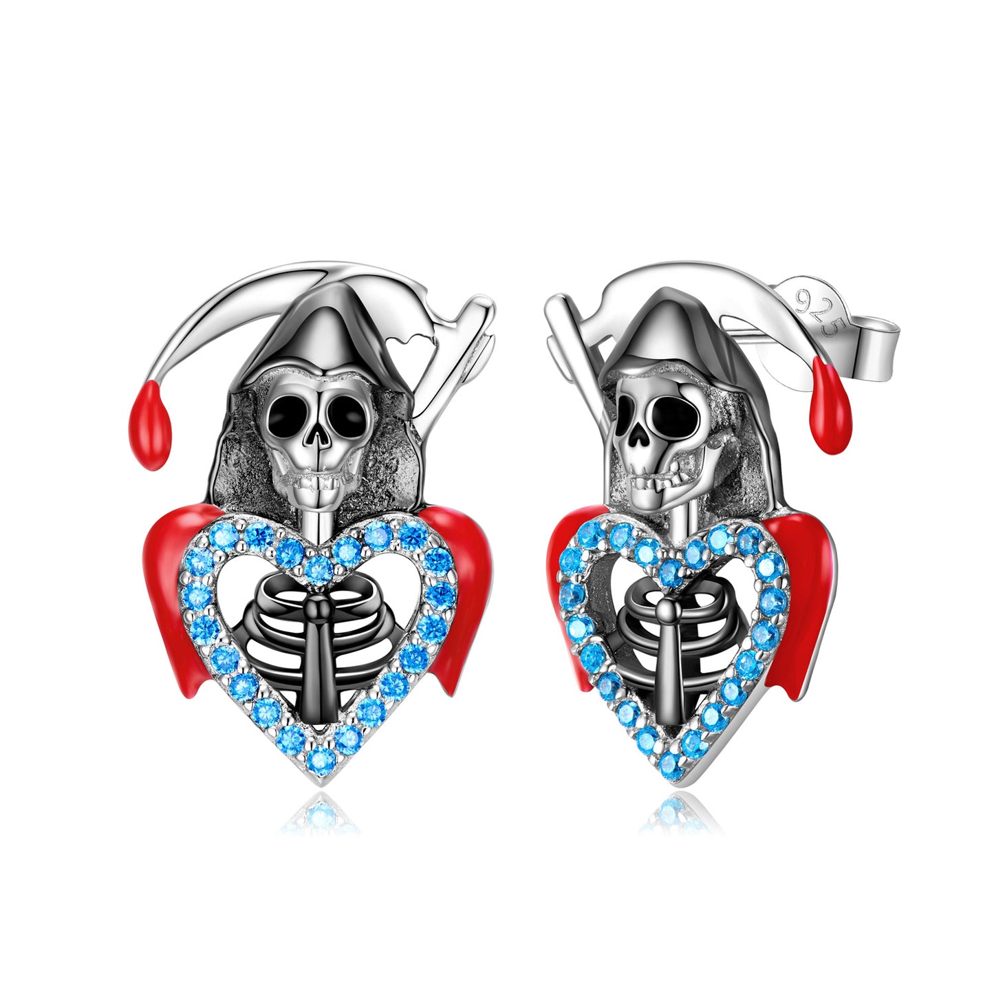 Halloween Death Skull Zircon Silver Stud Earrings