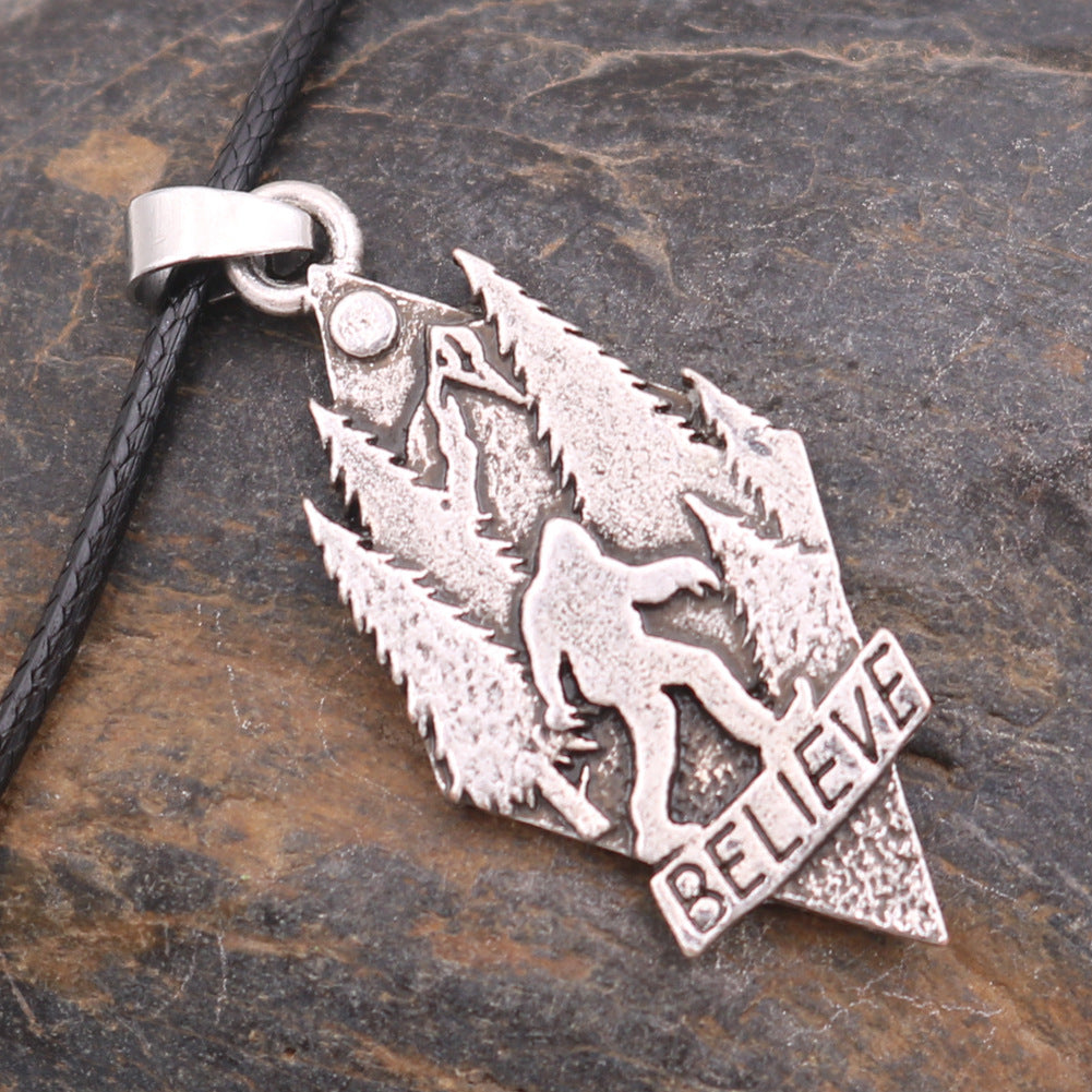 Nordic Sasquatch Mountain Pine Metal Necklace for Men - Planderful Norse Legacy