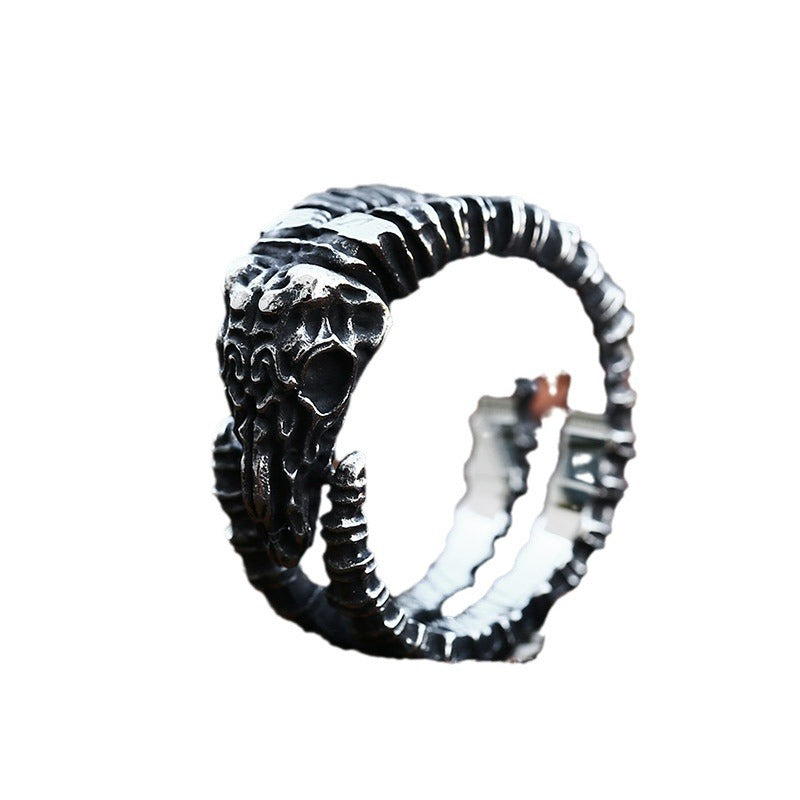 Retro Titanium Steel Men's Opening Ring with Sheepskull Design - Cross-Border Wholesale