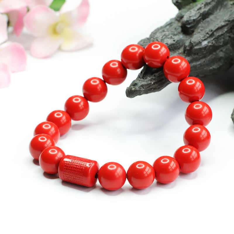 Red Sand Heart Cinnabar Stone Sterling Silver Bracelet