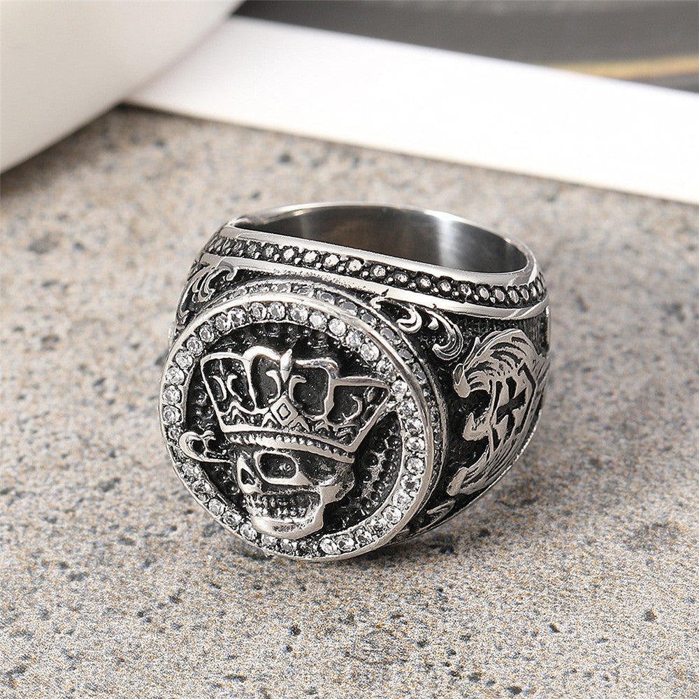 Halloween Crown Skull Round Titanium Steel Ring for Men