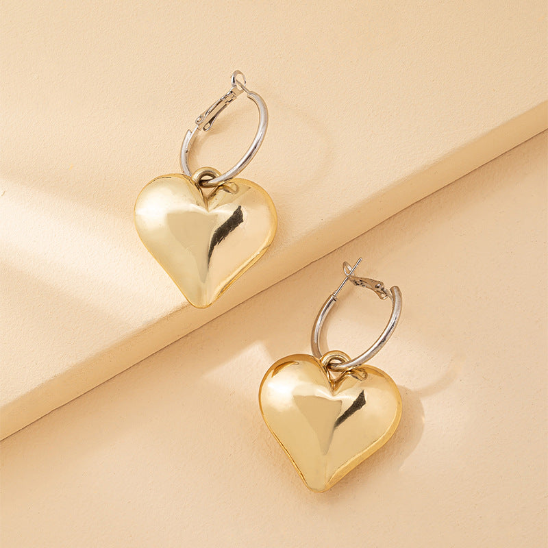 Peach Heart Love Ear Buckles - Elegant Metal Earrings