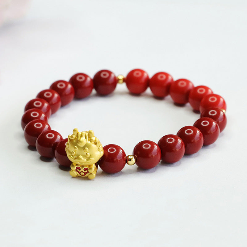 Golden Dragon Cinnabar Bracelet with Sterling Silver Needle