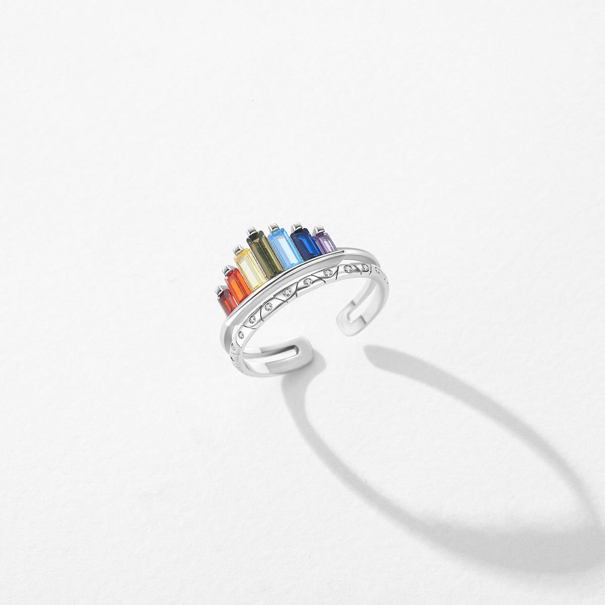 Adjustable Sterling Silver Rainbow Crown Ring for Women with Zircon Gemstone