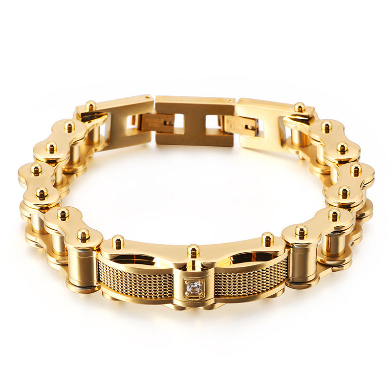 Men's Titanium Steel Bracelet with Zircon-Studded Locomotive Chains - Bold Creative Jewelry