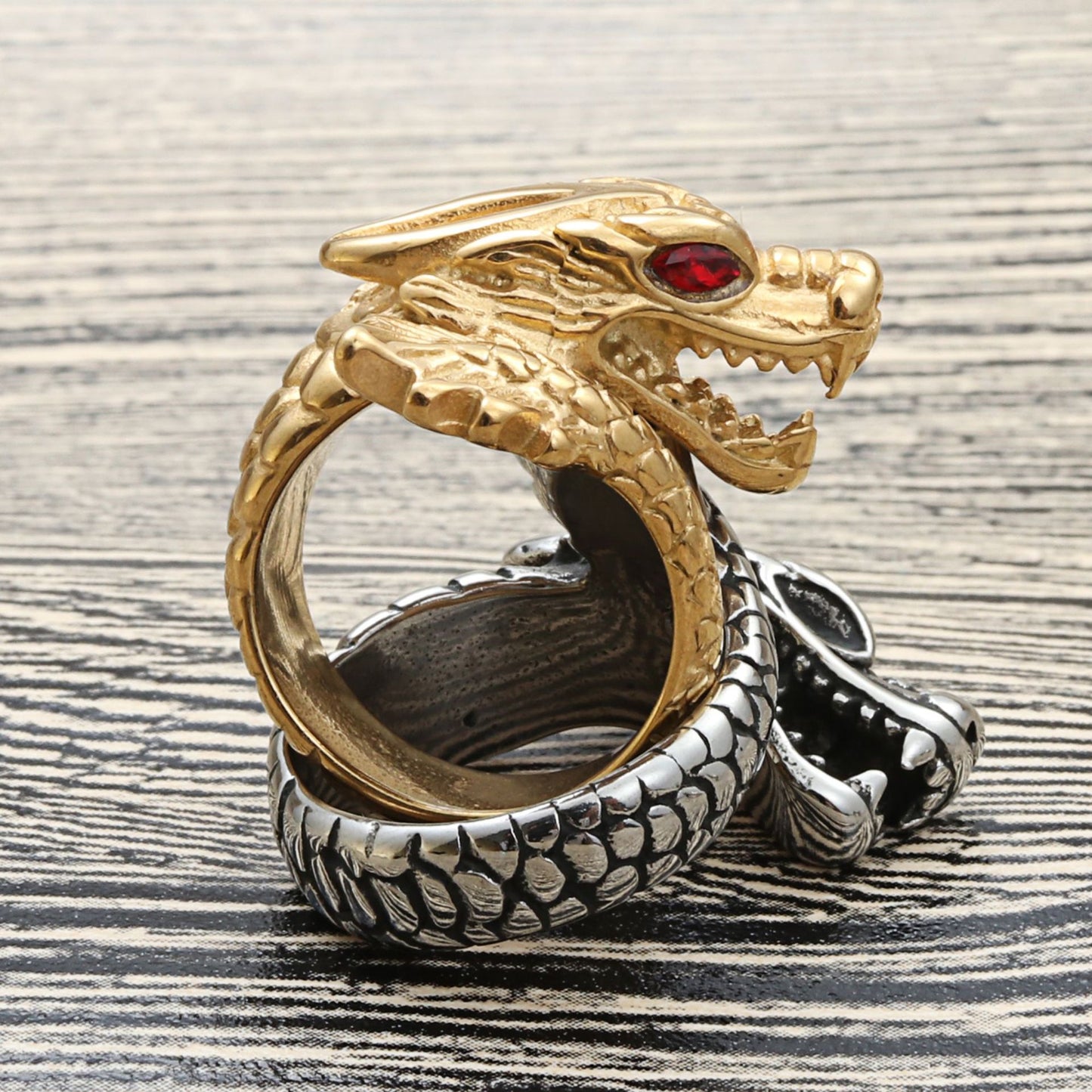 Titanium Steel Dragon Head Ring - Retro Punk Style for Men