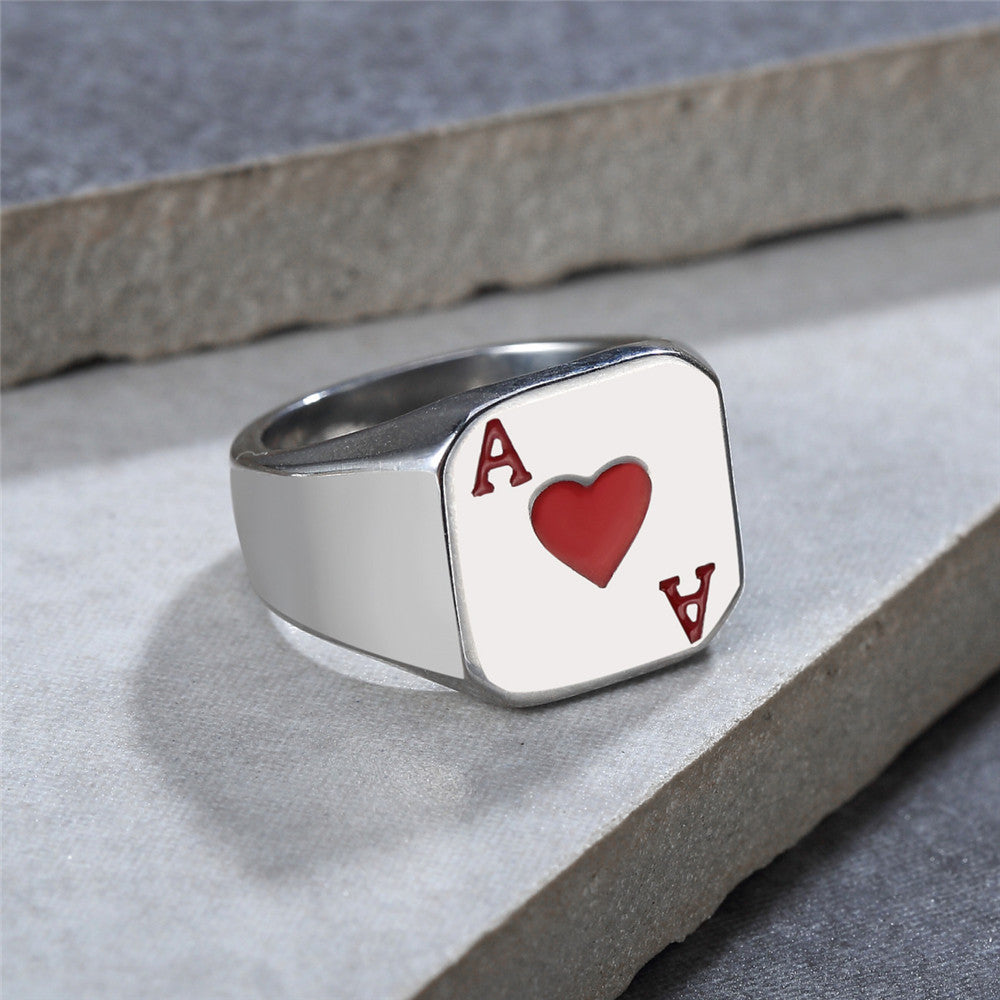 Stylish Men's Titanium Poker Hearts Ring