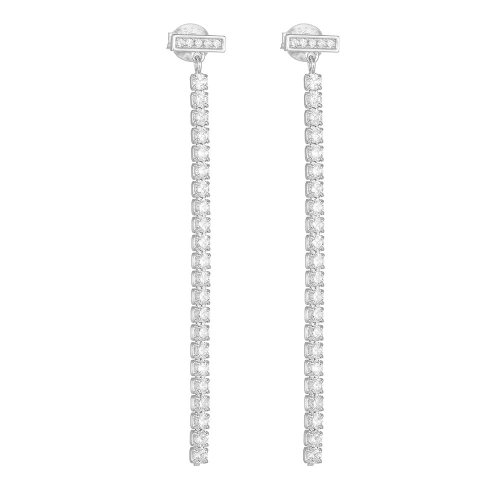 Long Tassel Zircon Sterling Silver Drop Earrings