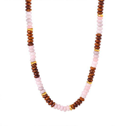 Natural Tiger Eye Stone Handmade Beaded Necklace with European-American High-End Charm for Women