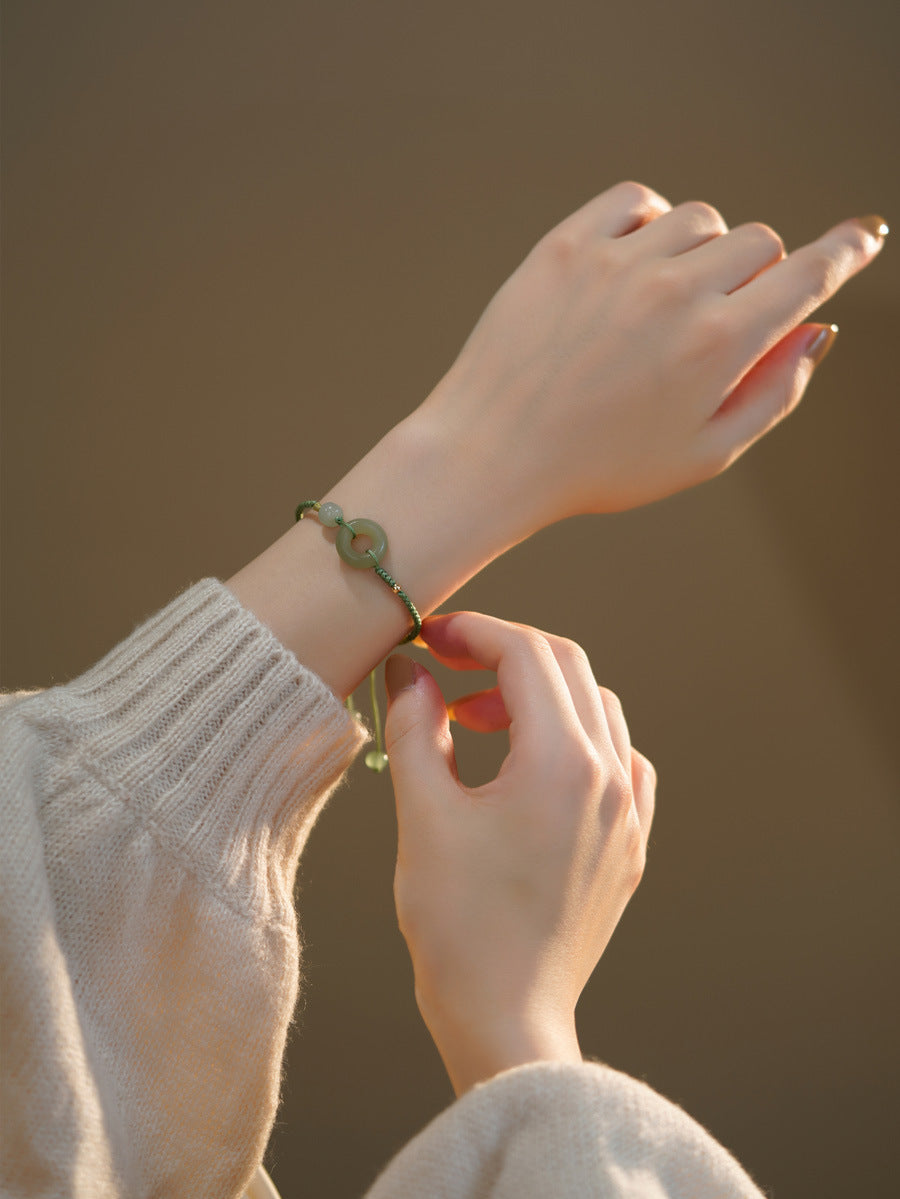 Fortune's Favor Sterling Silver Bracelet with Jade-Adorned Ping'an Clasp