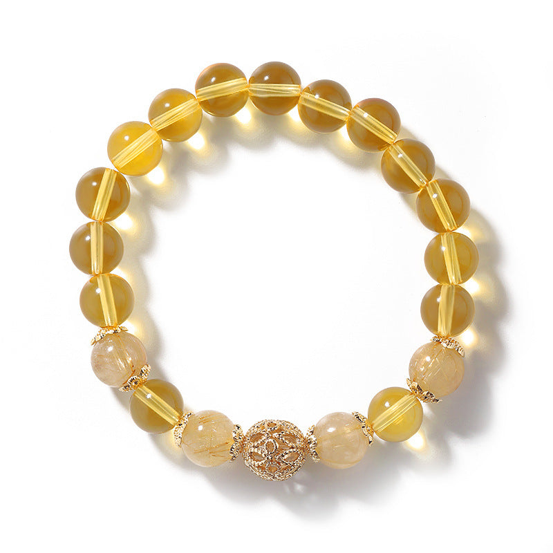 Citrine Crystal Sterling Silver Hollow Ball Bracelet - Fortune's Favor by Planderful Collection