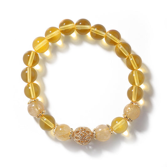 Citrine Crystal Sterling Silver Hollow Ball Bracelet - Fortune's Favor by Planderful Collection