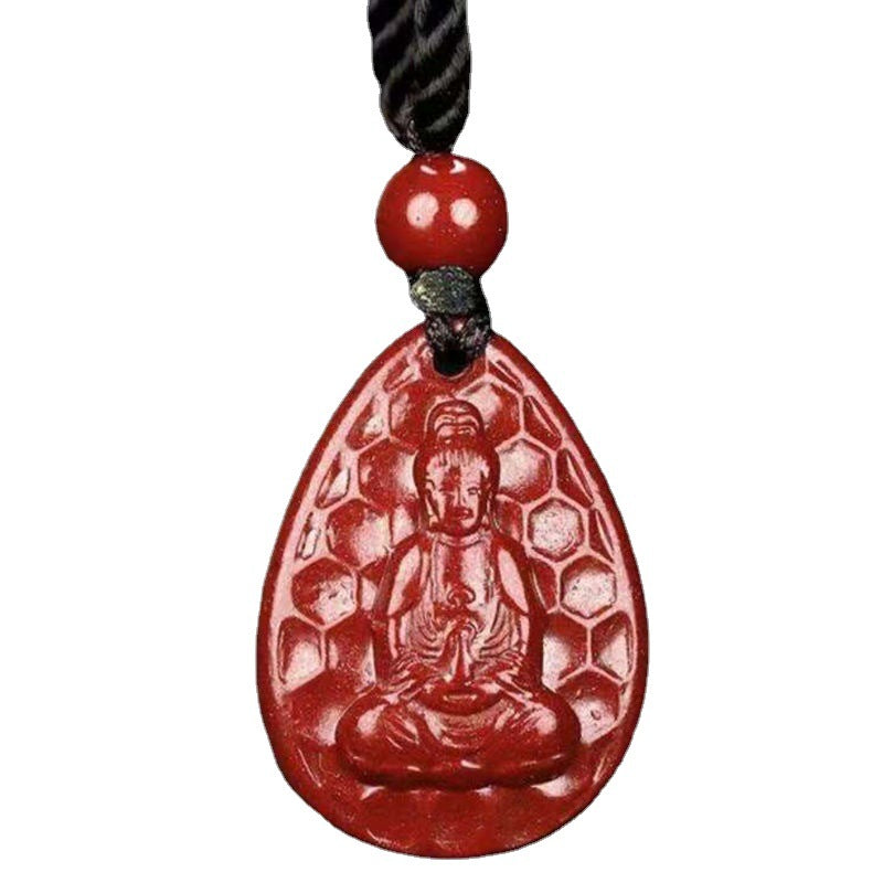 Purple Sand Guanyin and Buddha Sterling Silver Pendant with Cinnabar Stone