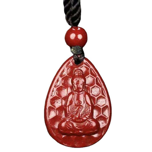 Purple Sand Guanyin and Buddha Sterling Silver Pendant with Cinnabar Stone