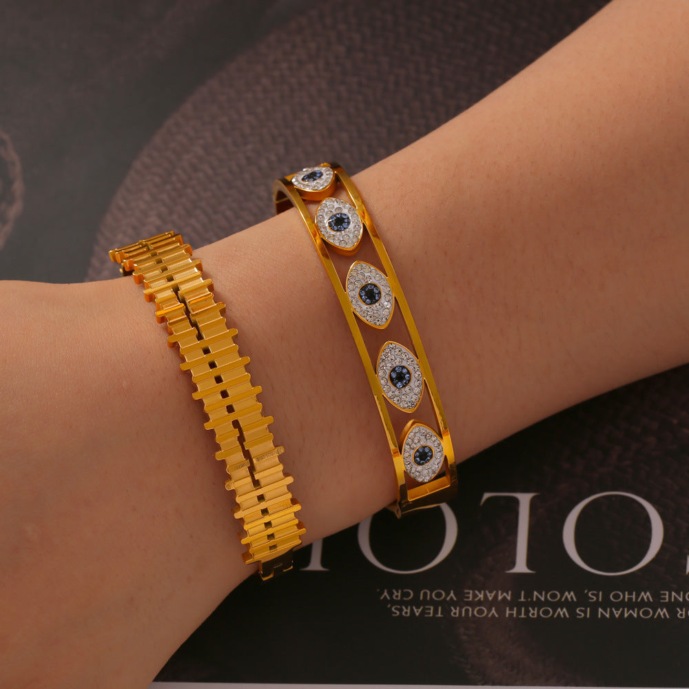 Geometric Texture Zircon Dripping Gold-Plated Titanium Steel Bracelet