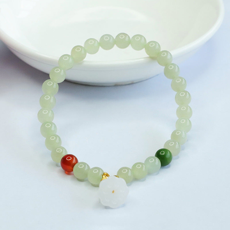 Sailor Lotus Jade Bracelet with Sterling Silver Needle