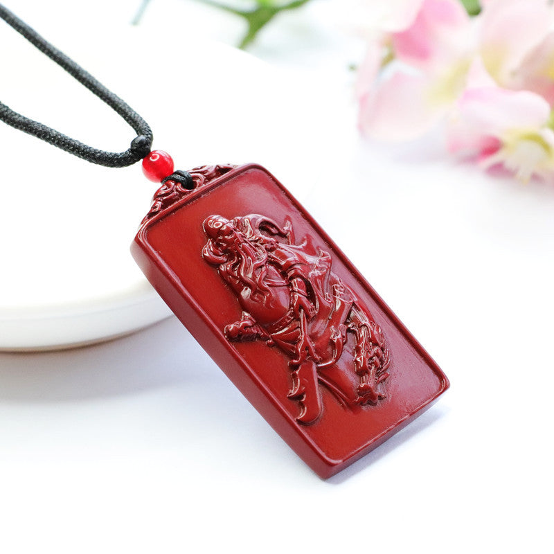 Cinnabar Pendant Purple Gold Sand God of Wealth Guanyu Command Dragon Rectangle Brand Pendant