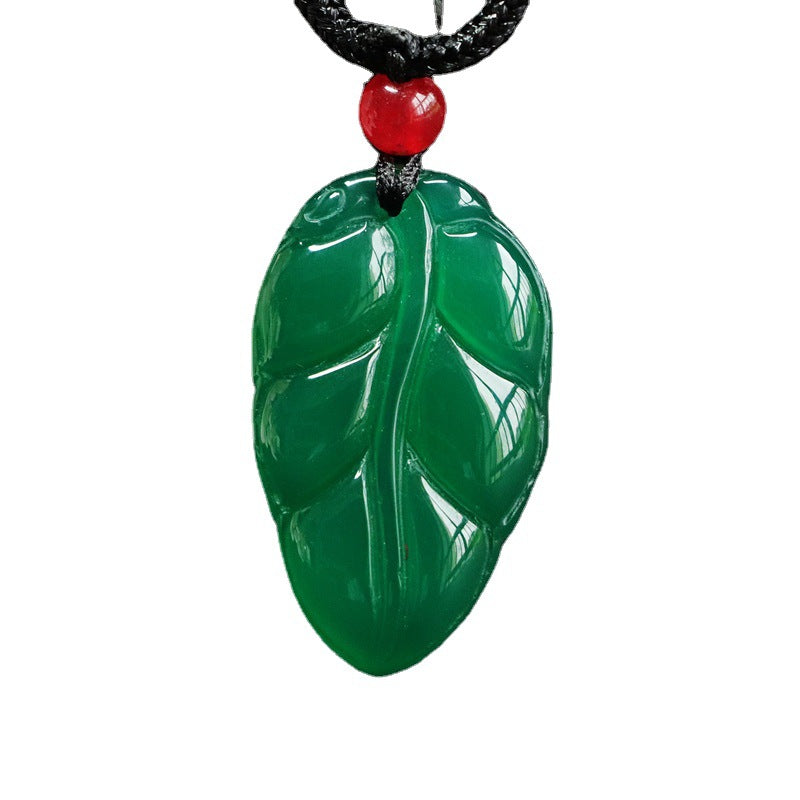 Natural Iced Green Chalcedony Leaf Pendant Jewelry