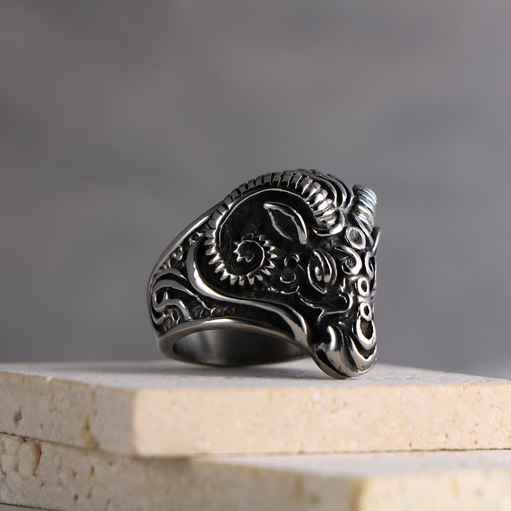 Retro Punk Zodiac Aries Ring for Men - Titanium Steel Casting from European and American E-commerce