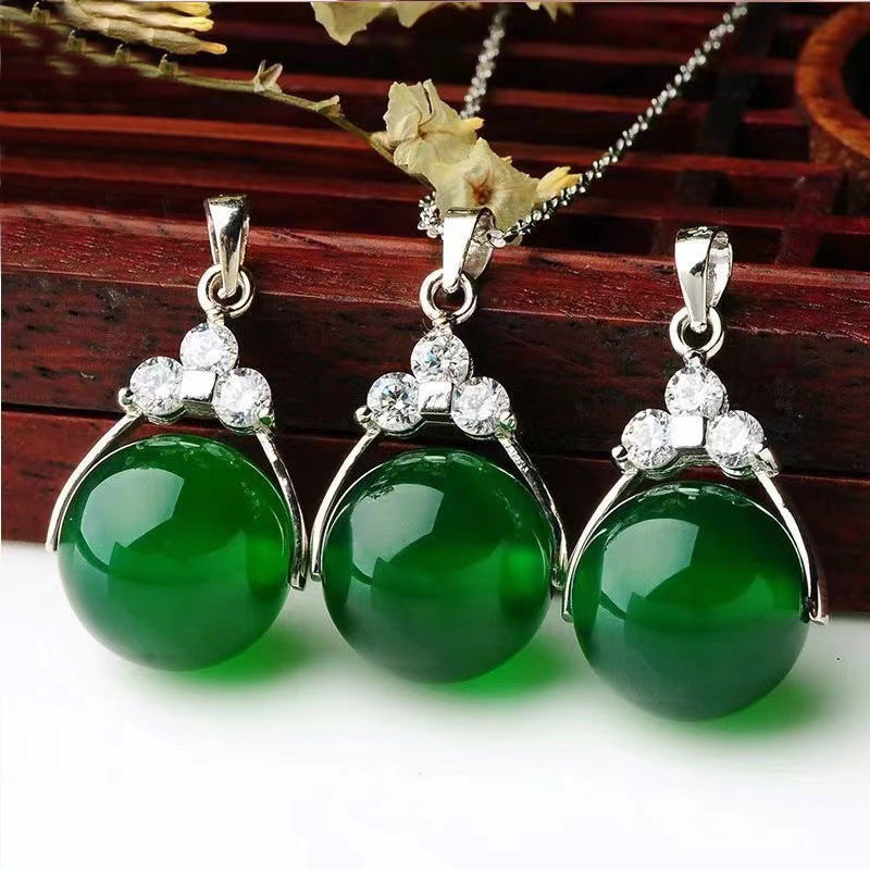 Green Chalcedony Bead Sterling Silver Pendant