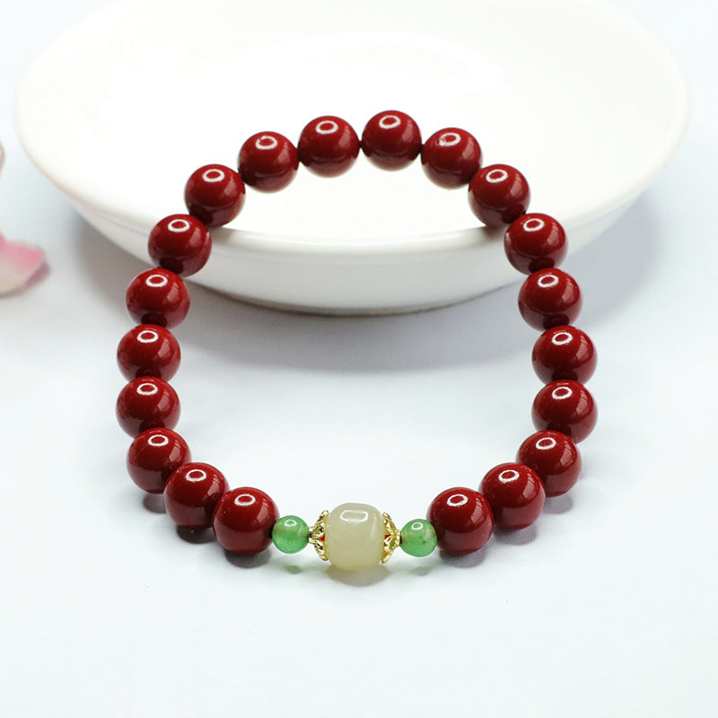 Cinnabar and Jade Sterling Silver Bracelet