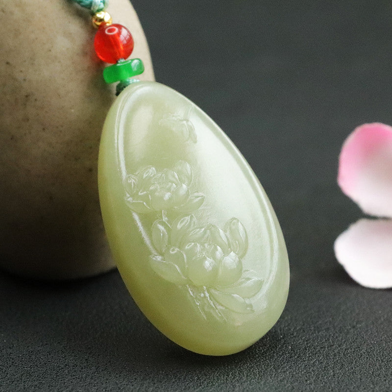 Jade Lotus Necklace with Sterling Silver Chain - Fortune's Favor Collection