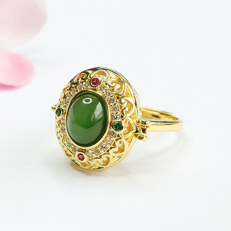 Elegant Oval Jasper Jade Sterling Silver Ring