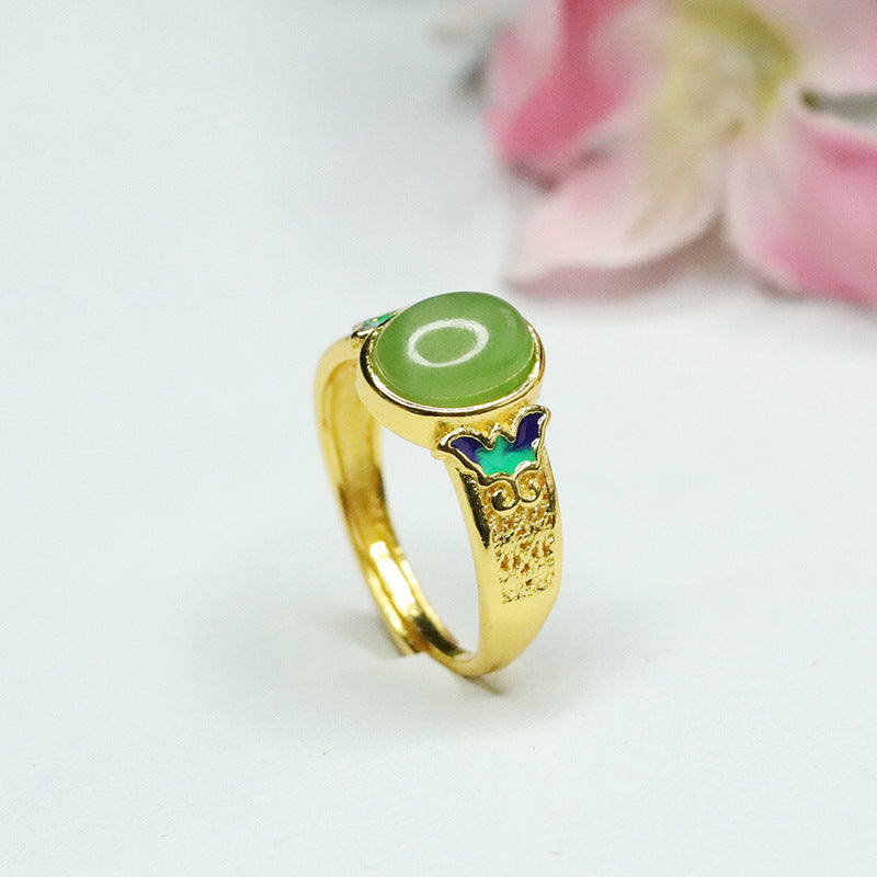 Colorful Butterfly Jasper Enamel Hetian Jade Retro Finger Ring