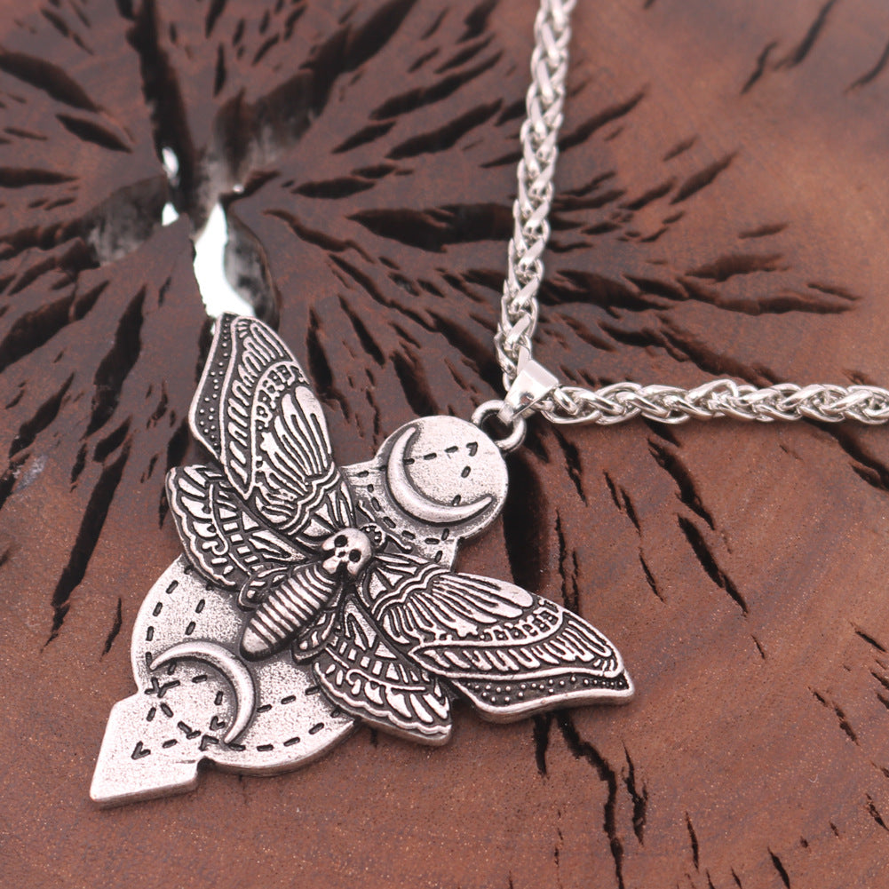 Mystical Moon Moth Men's Necklace with Vintage Charm