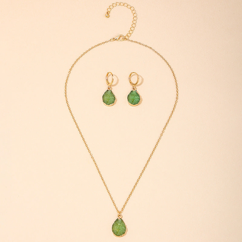 Green Resin Earrings and Necklace Set - Vienna Verve Collection