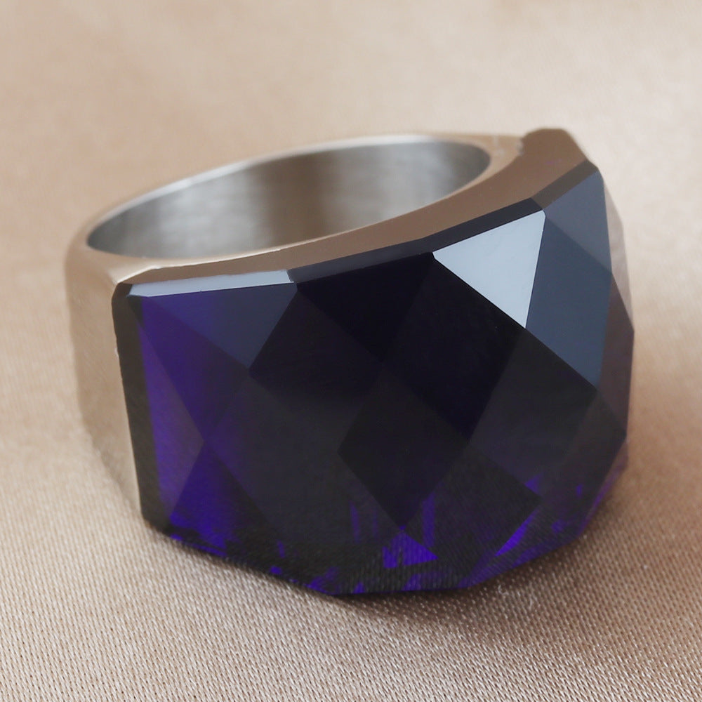 Trendy Polygonal Stone Ring in Titanium Steel - Retro Multi-Colored Accessory for Men and Women