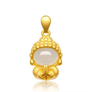 Baby Buddha White Jade Pendant with Golden Necklace