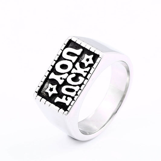 Personalized Stainless Steel Ring with Retro "F*CK YOU" Letters for Men - Titanium Fashion Accessory Size 7-13