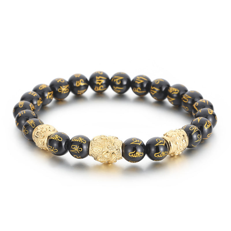 Men's Retro Black Agate and Tiger Eye Bead Bracelet with Buddha Head – Unique Gift for Him